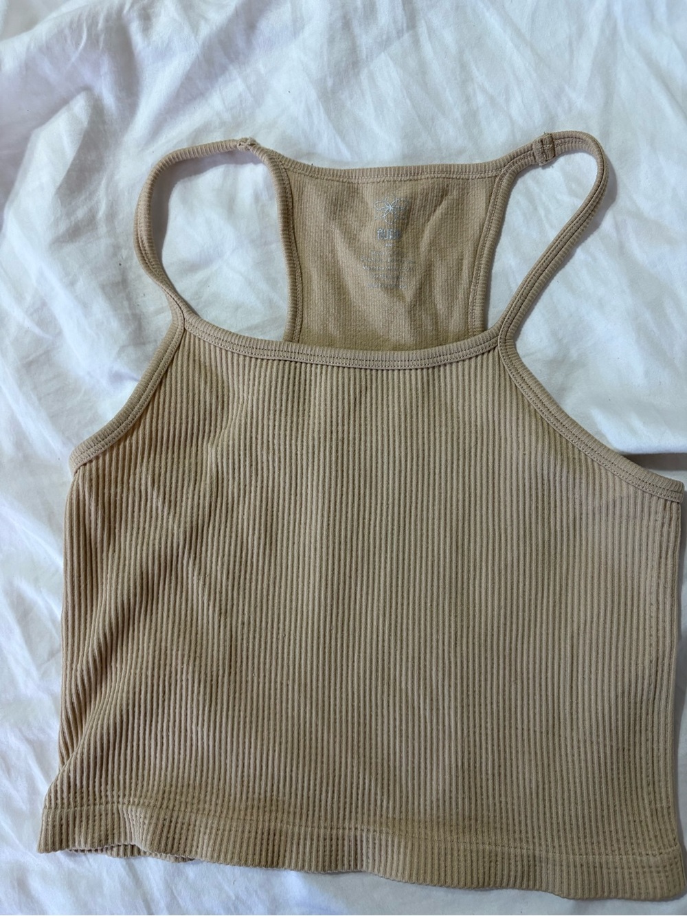 Aura Beige Ribbed Crop Tank Top
